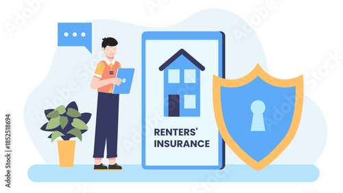 Digital Platform for Renters Insurance. Flat Vector Illustration