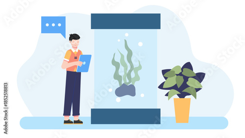 Sustainable Company Using Algae for Carbon Capture. Flat Vector Illustration