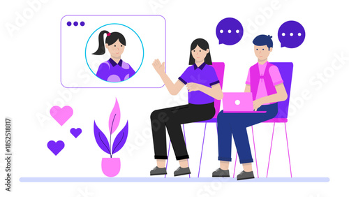 Online Couples Counseling Session. Flat Vector Illustration