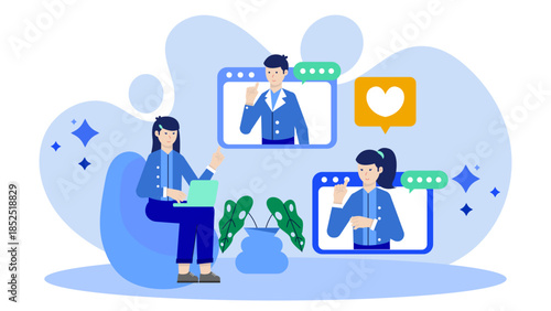 Online Couples Counseling Session. Flat Vector Illustration