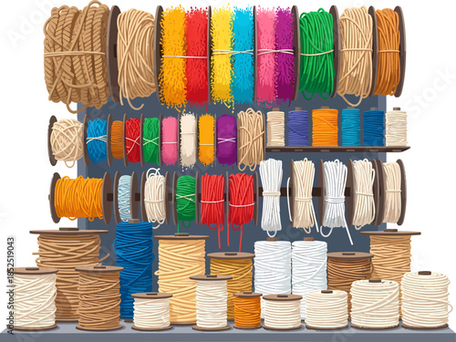 Colorful Assorted Twine and Rope Collection.