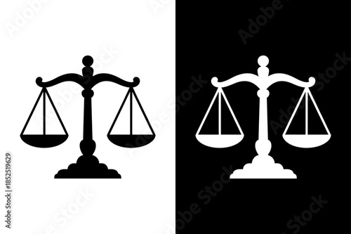 Balance Scale Vector Icon. Scales of Justice Silhouette Black White