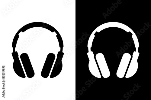 Headphones Icon Vector Illustration. Black and White Audio Headset Silhouette