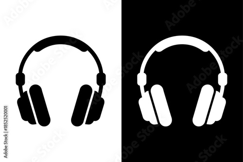 Headphones Icon Silhouette. Black Music Headphone Vector on White Background