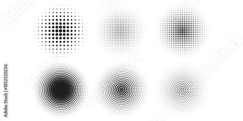 Set of black halftone dots backgrounds. vector modern dots halftone,Pop art comic style gradient circle halftone set Vector isolated on white background dots.