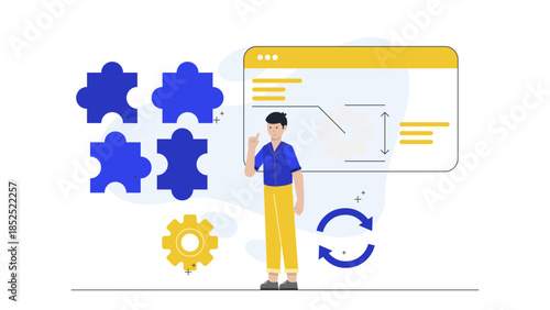 Corporate Team Implementing Automation in Workflow. Flat Vector Illustration