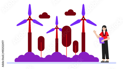 Green Energy Company Installing Tidal Turbines. Flat Vector Illustration