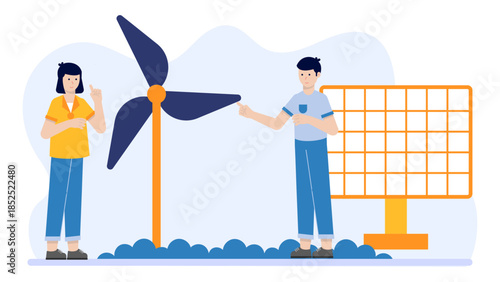 Green Energy Company Installing Tidal Turbines. Flat Vector Illustration