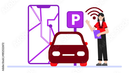 Digital Platform for Carpooling in Corporate Parks. Flat Vector Illustration