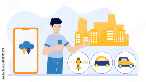 Digital Platform for Carpooling in Corporate Parks. Flat Vector Illustration