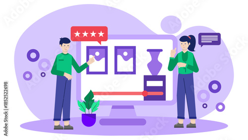 Remote Appraiser Valuing Antiques via Video. Flat Vector Illustration