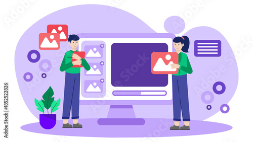 Digital Memory Book Creation for Families. Flat Vector Illustration