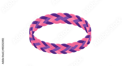 Vibrant pink and purple braided friendship bracelet isolated on a white background, showcasing intricate design and colorful woven patterns