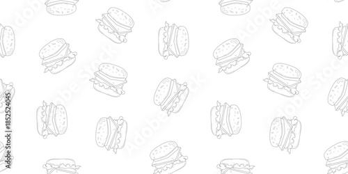 burger pattern background. doodle fast food burger seamless pattern background. Seamless Pattern of a Cheese Burger or hamburger.