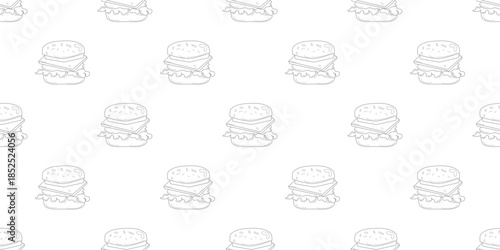 burger pattern background. doodle fast food burger seamless pattern background. Seamless Pattern of a Cheese Burger or hamburger.