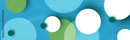 Trendy colorful background with circles and lines. Bright abstract design template. Green and blue 3d banner