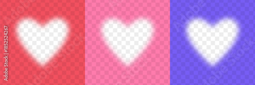 Realistiс vector shadow overlay effect collection. Heart shape spotlight on transparent colorful background.