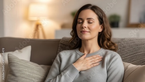 Calm Moment Meditation Portrait of a Woman Breathing at Home.