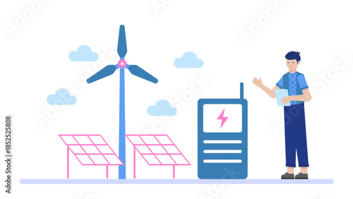 Green Tech Company Developing Hydrogen Fuel Cells. Flat Vector Illustration