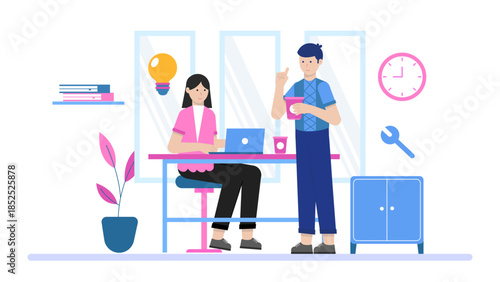 Co-working Space Hosting a Tech Repair Cafe. Flat Vector Illustration