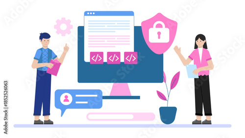 Cybersecurity Team Training Employees on Best Practices. Flat Vector Illustration