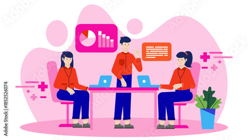 Cybersecurity Team Training Employees on Best Practices. Flat Vector Illustration