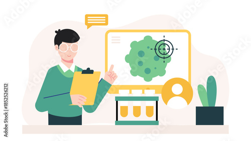 Biotechnology Lab Developing Personalized Cancer Treatments. Flat Vector Illustration