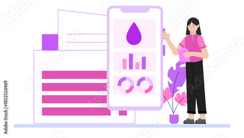 Sustainable Company Developing Water-Saving Shower Systems. Flat Vector Illustration