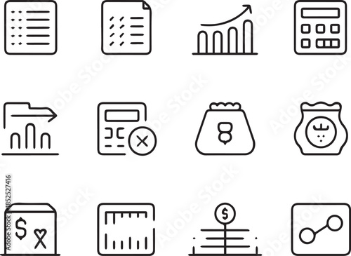 Thin Line Business and Finance Icons Set – Analytics, Growth and Management Outline Symbols Art & Illustration