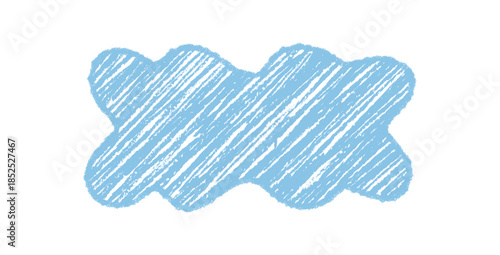 Wavy blue crayon bubble border stands as a groovy retro shape with chalk sketch shading. Graphic y2k background frame brings playful pop and abstract vintage style design.