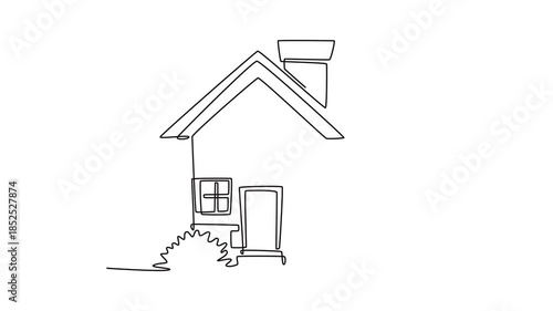 Cute Flat house. Cute House and Building concept. Single line draw design. Full length animation illustration. High quality 4k footage