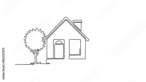 a country house in a flat style. Cute House and Building concept. Single line draw design. Full length animation illustration. High quality 4k footage