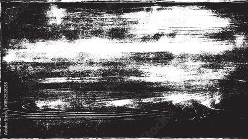 Black and white abstract textured background with horizontal brush strokes and grainy effect