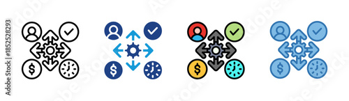 Management Control icon set multiple style collection