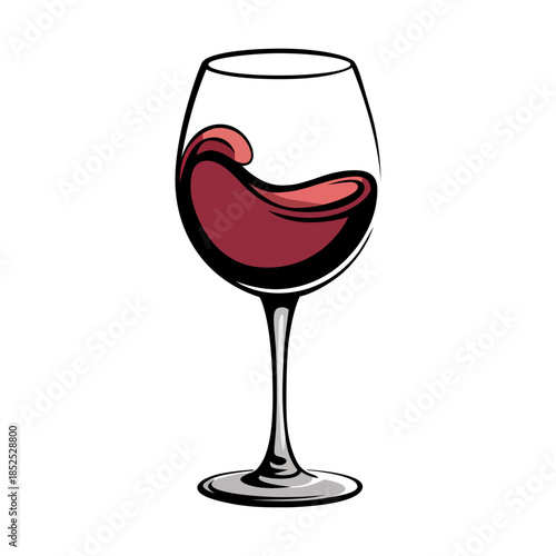 A sketch of a wine glass partially filled with red wine