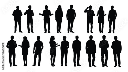 A collection of diverse people in various poses presented as a black silhouette