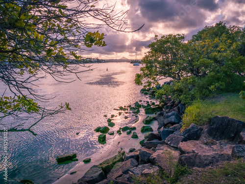 Noosa Sound Sunset Framed By Trees