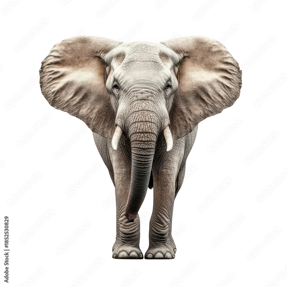 Fototapeta premium A majestic elephant stands confidently in a minimalist white space. its grandeur and strength. ideal for wildlife conservation campaigns or educational materials