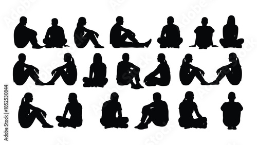 Diverse group of people in various poses presented as a striking black silhouette