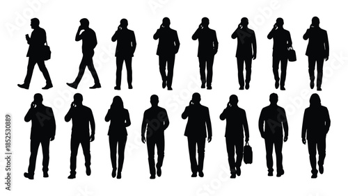 Diverse collection of business people in various poses presenting a striking silhouette