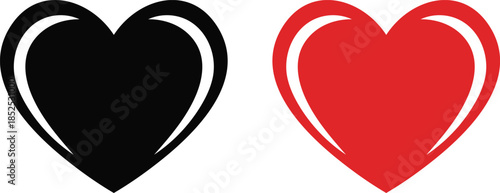 A pair of classic heart symbols, one in black and one in red, representing love and contrasting emotions Vector