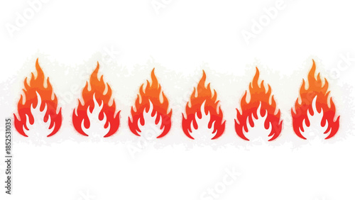 Vibrant collection of six stylized fire flames in orange and red hues.