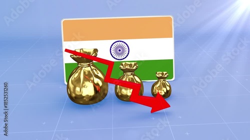 India Reserves Decline with Red Arrow Economic Crisis Data Graph Infographic