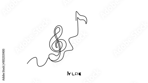Music. School Subject concept. Single line draw design. Full length animation illustration. High quality 4k footage