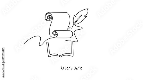 Literature. School Subject concept. Single line draw design. Full length animation illustration. High quality 4k footage