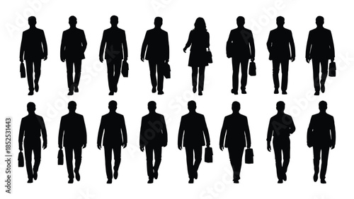 group of business people walking forward depicted in a dark striking silhouette