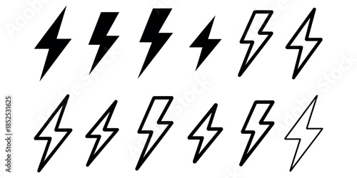 Collection of modern lightning bolt icons in various styles vector.