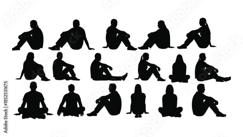 Diverse group of people in various seated and relaxed poses a striking silhouette