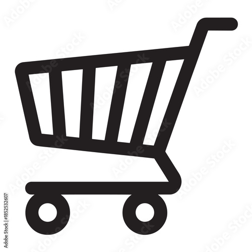 Shopping Cart Icon in Simple Flat Design with Black Color on White Background for E-commerce