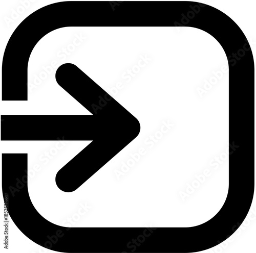 Sleek black line art icon representing an arrow entering a rounded square, conceptualizing a secure login gateway and seamless digital access point for online platforms and applications